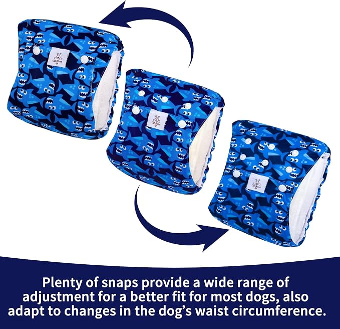 CuteBone Washable Dog Diapers Male with Snaps Reusable 3pcs a Pack Doggie Belly Band for Male Dogs Wraps KDM02XL