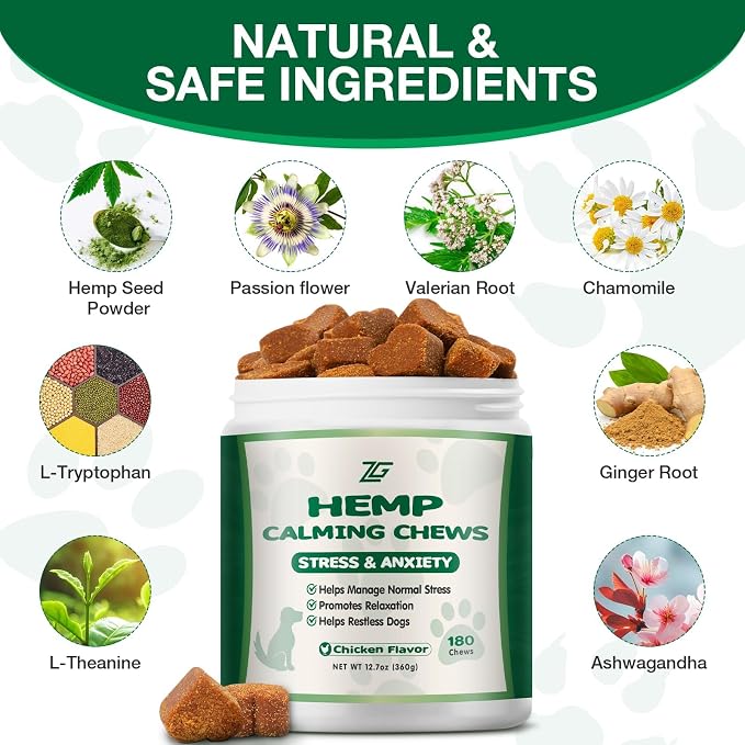 Calming Chews for Dogs - Dog Calming Treats Helps with Dog Anxiеty Rеlief, Separation, Strеss, Barking, Fireworks, Travel, Composure - Natural Dog Supplements 180 Soft Chews