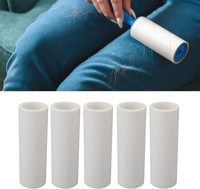 5Pcs Lint Roller Refills, Extra Sticky Large Face Roller Refills, Portable White Hair Removal Roller Refills for Clothes Pet Dog Cat Hair (6 Inch 40W)