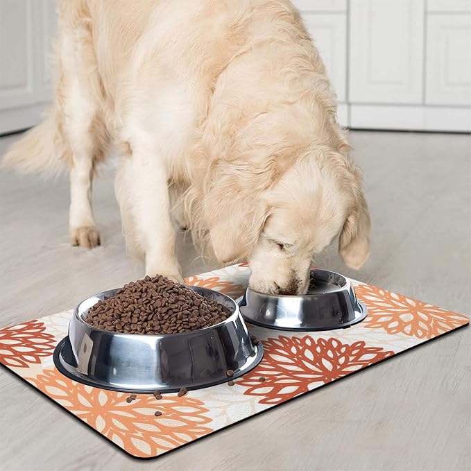 Dog Food Mats for Floors, Absorbent and Quick-Drying Pet Cat Food Mat,Anti-Fouling and Easy-to-Clean Pet Feeding Mat,Dog Bowl Mat for Messy Drinking Water Bowls.17x32, Bohemia Dahlia Floral Style