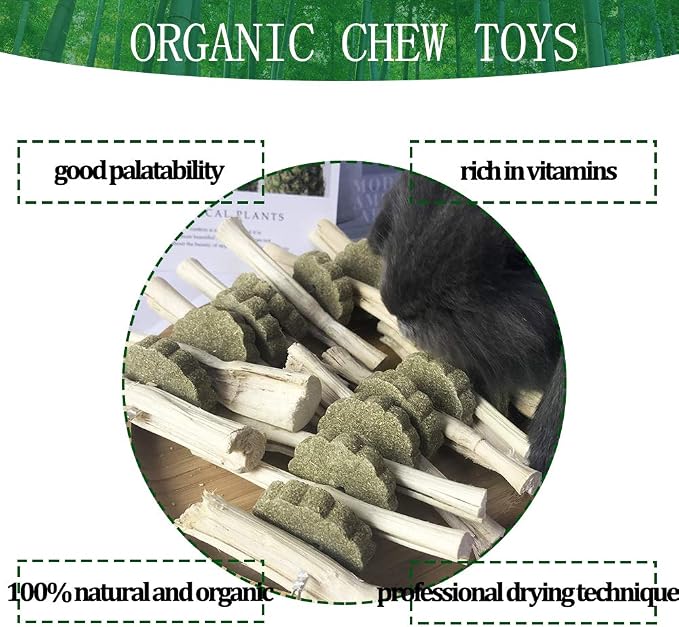 kathson Guinea Pig Treats Hanging Bunny Chew Toys for Teeth Grinding, Organic Bamboo Sticks Natural Rabbit Enrichment Toys for Small Animals Hamster Chinchilla 2 Pack