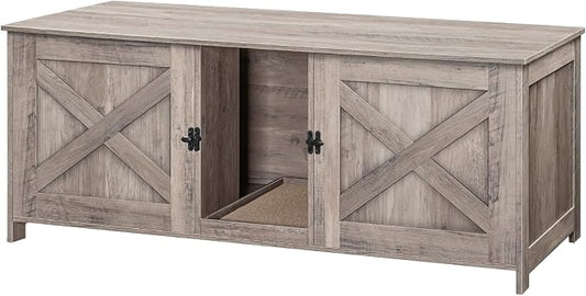 MAHANCRIS Cat Litter Box Enclosure for 2 Cats, 47.2" Hidden Cat Litter Box Furniture with Double Room, Wooden Washroom Cabinet with Scratching Board, Indoor House End Table, Greige CWHG1201
