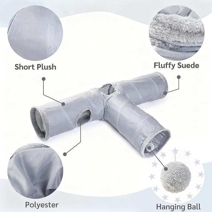 JanYoo Rabbit Bunny Tunnel Hideout Bunny Toys for Rabbits Guinea Pig Accessories Ferret Kitty 3 Ways Collapsible Tunnels (Solid Grey)