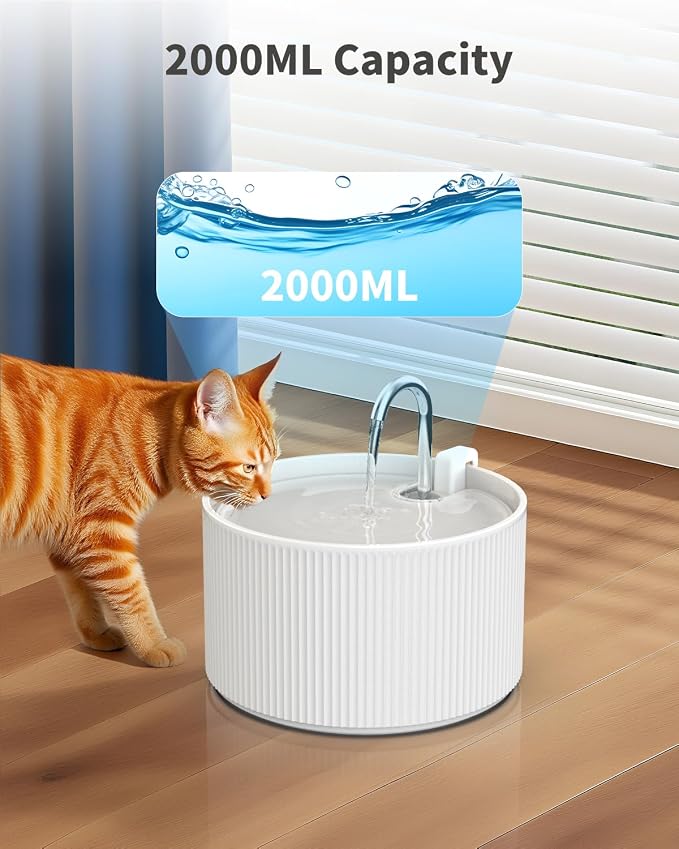 Lawfery 74oz/2.2L Ceramic Cat Water Fountain, Automatic Pet Drinking Fountain for Indoor Cats & Small Dogs, BPA-Free Water Dispenser with Ultra-Quiet Pump, Easy Maintenance