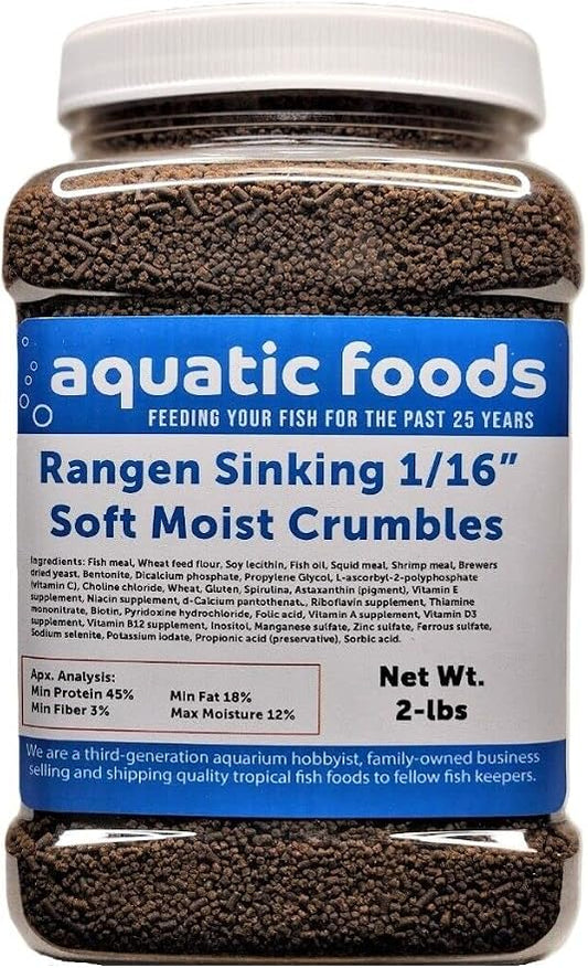 1/16" Soft Moist Sinking Salmon Crumbles for Baby Axolotls, Shrimp, Snails, Crabs, Small Amphibians, Bottom Tropical Fish ...2-lb Med Jar