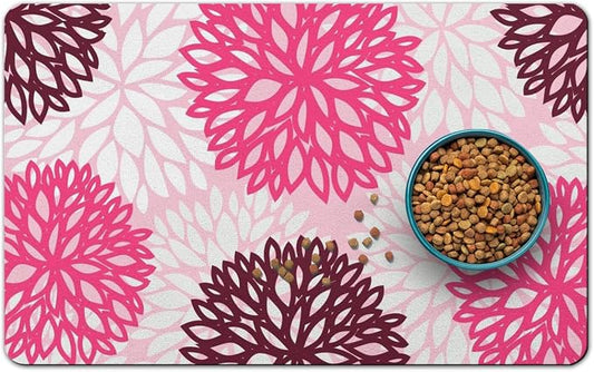 Dog Food Mats for Floors, Absorbent and Quick-Drying Pet Cat Food Mat,Anti-Fouling and Easy-to-Clean Pet Feeding Mat,Dog Bowl Mat for Messy Drinking Water Bowls.16x24, Bohemia Dahlia Floral Style