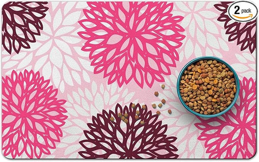 Dog Food Mats for Floors, Absorbent and Quick-Drying Pet Cat Food Mat,Anti-Fouling and Easy-to-Clean Pet Feeding Mat,Dog Bowl Mat for Messy Drinking Water Bowls.12x20, Bohemia Dahlia Floral Style