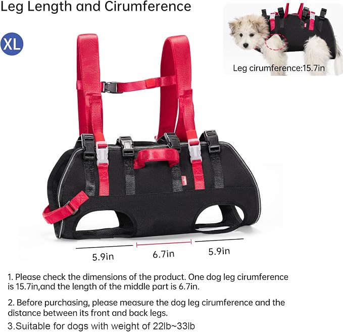 Wakytu Dog Emergency Rescue Sling - Lightweight Packable Lift Harness with Handle - Safe Transport for Small Medium Dogs - Ideal for Hiking Skiing（22-33lbs）