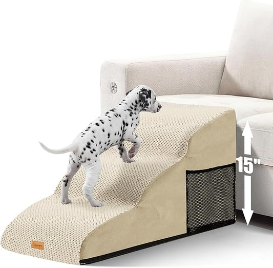 Topmart High Density Extended Foam Dog Ramp&Steps 3 Tiers,15.7" High,Non-Slip Dog Stairs with Removable Cover,Soft Foam Pet Ladder,Best for Injured,Older Cats,Pets with Joint Pain