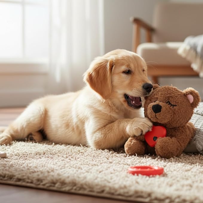 3T GROUP Puppy Heartbeat Toy Sleep Aid for Dog Heartbeat Toy for Puppy Essentials Stuffed Animal Anxiety Relief Plush Pillow Calming Aid Toys(Coffee)
