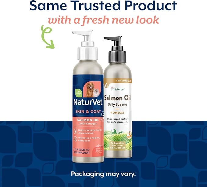 NaturVet – Salmon Oil Skin & Coat Plus Omegas – Supports Healthy Skin & Glossy Coat – Source of Omega-3 & 6 Fatty Acids – for Dogs & Cats (8.75 oz Oil)