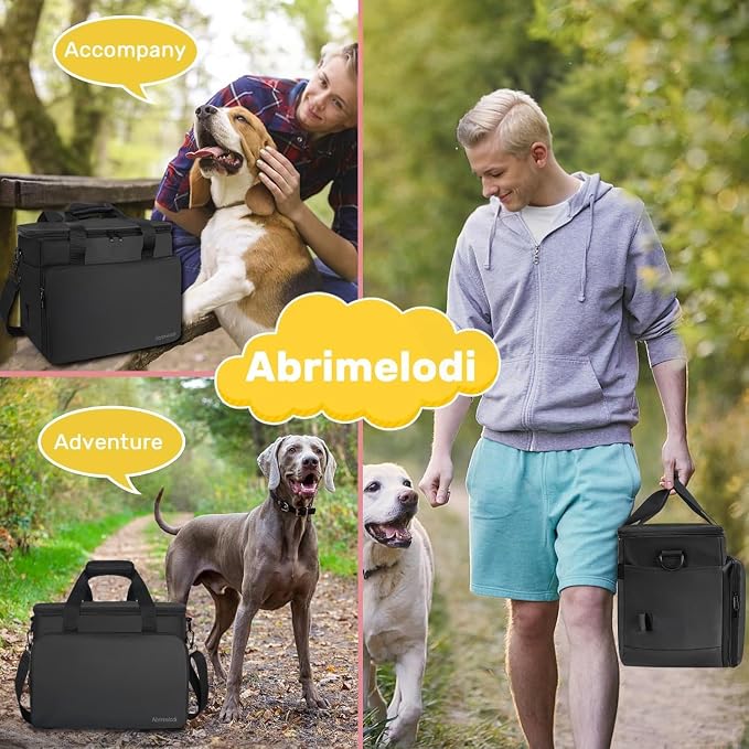 6 Set Dog Travel Bag, Large Pet Travel Kit for Supplies Includes 2 Food Containers, 1 Pet Organizer for Dogs, 2 Collapsible Bowls, 1 Treat Pouch, Dog Weekend Overnight Bag Luggage, Black