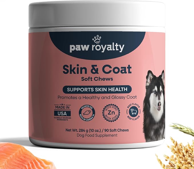 Skin & Coat Support for Dogs | Omega-3 Fish Oil, Biotin & Vitamins A & D3 for Healthy Skin, Shiny Coat & Essential Nutrient Balance | Beef Flavor Soft Chews, 90 Count