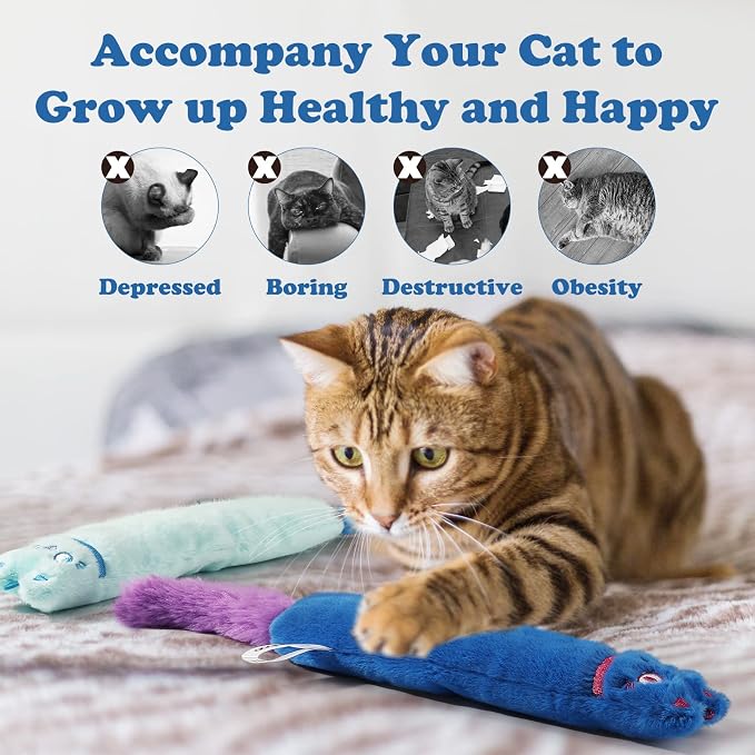 Pawaboo Interactive Cat Toy with Running Mouse, 2 Pack Catnip Toys with Bell and Crinkle Paper
