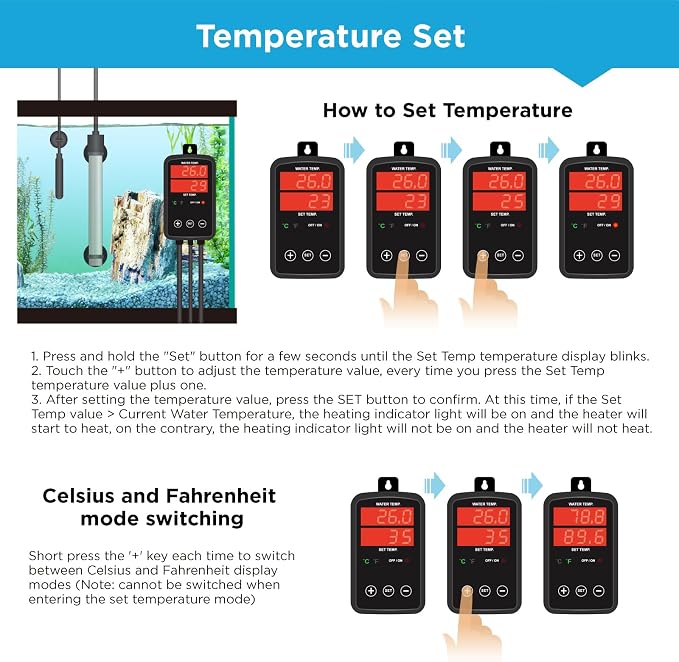 Titanium Aquarium Heater 1000W, Submersible Fish Tank Heater with Digital Display Temperature Controller, 0℃-40℃ Adjustable, Fast Heating for 150~200 Gal Saltwater Freshwater, MX-9029(1000W)