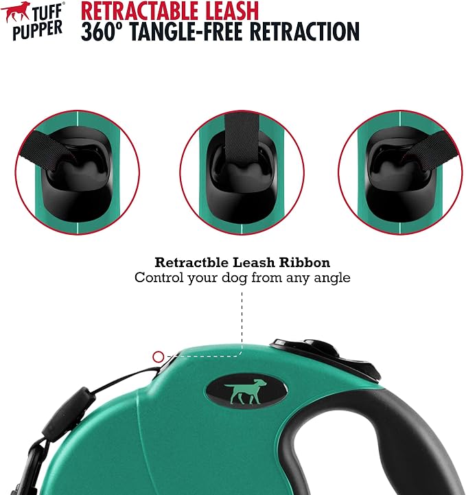 Tuff Pupper Retractable Dog Leash and 27oz Pupflask Portable Water Bottle - Green
