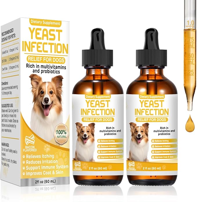 Yeast Infection Treatment for Dogs,Dog Ear Infection Treatment,Itchy Ear,Skin&Allergy Symptoms Relief-Reduces Inflammation&Relieves Irritation,Dog Supplement Drops with Multivitamins Probiotics