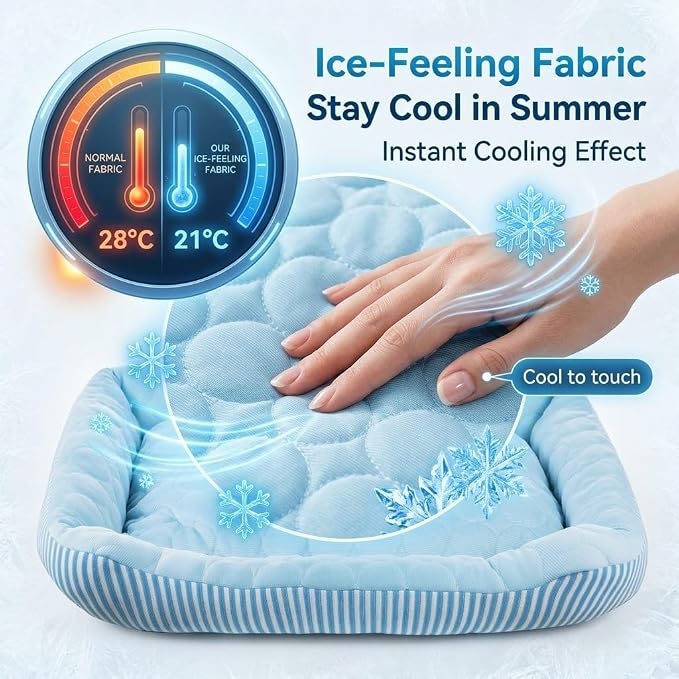 Cooling Dog Bed for Large Medium Small Dogs, Breathable Dog Cooling Mat with Self Cooling Ice Silk Fabric, Washable Summer Pet Bed for Indoor Outdoor,Pink Medium