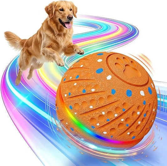 Smart Interactive Dog Toy Ball - Automatic Moving Bouncing Rolling Ball with 3 Modes & RGB Lights, Durable E-TPU Motion Activated Dog Toys for Small Medium Dogs, Keep Busy & Boredom Relief (Orange)