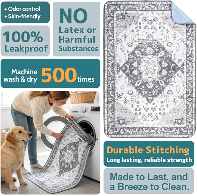 Washable Pee Pads for Dogs 2 Pack Reusable Puppy Training Pads 24"x18" Super Absorbent Waterproof Dog Training Pads, Non-Slip Potty Pads Whelping Pads Litter Mat Pet Supplies - Grey Medallion
