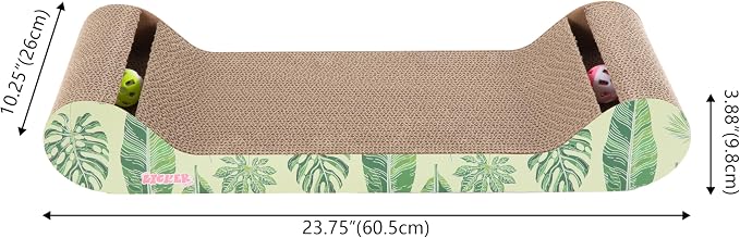 Rini 23.75" Modern Cardboard Cat Scratcher Lounge Bed with Built-in Bell Toys and Catnip, Ergonomic Curved Sofa Design, Mint/Green CSR1003E