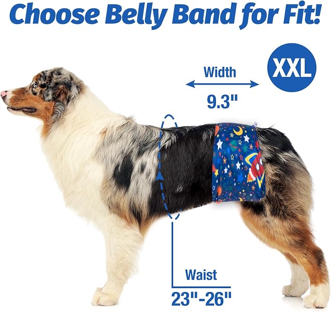 Pet Soft Dog Belly Band - 3 Packs Reusable Dog Diapers Male Doggy Diapers Wraps - Washable Dogs Belly Bands for Male Dogs (Space, XXL)