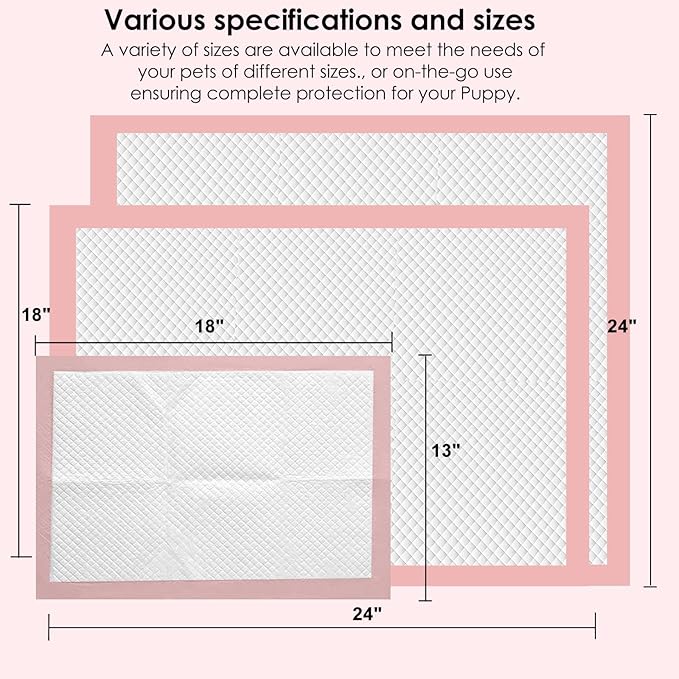 Pet Toilet Training Pads 100 Count Disposable Puppy Pee Pads for Dogs, Ultra Absorbent|Quick Dry|Leak-Proof Pet Potty Pads for Dog, Cat, Rabbits and Guinea Pigs (Pink, 13" x 18"-100 Count)