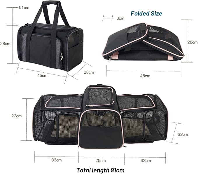 Expandable Pet Carrier Airline Approved,Soft-Sided Dog Cat Carrier Bag,Collapsible Kennel Pet Travel Bag,Washable Pads,Shoulder Strap for Cats, Puppy and Small Animals