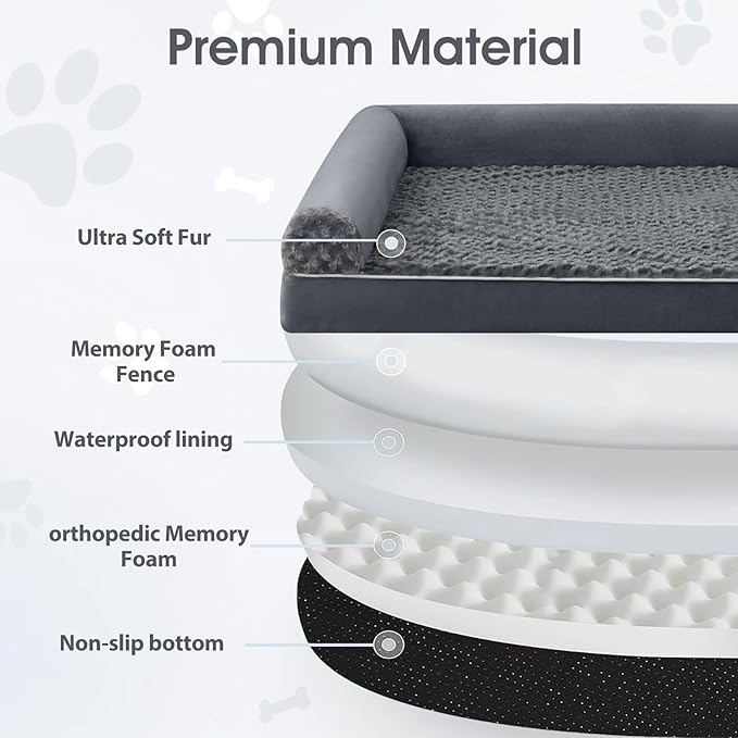 BFPETHOME Orthopedic Washable Dog Beds Large Sized Senior Dog for Comfy Sleeping with Removable Cover, Waterproof Big Soft Pet Couch Bed for Dogs Rerlax