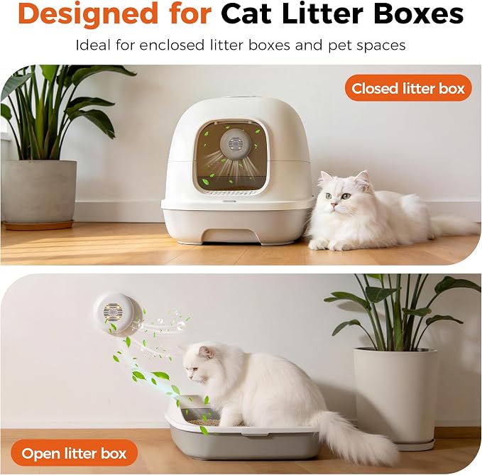 Photocatalytic Cat Litter Box Deodorizer - Ozone-Free Pet Odor Eliminator, Ultra-Quiet Air Purifier for Small Pet Areas, No Chemicals or Fragrances, USB-C Powered
