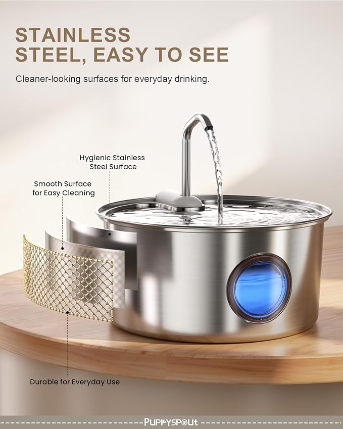 Cat Water Fountain Stainless Steel - 108oz/3.2L Automatic Cat Water Fountain for Drinking with 10PCS Filters, Metal Pet Water Fountain Water Dispenser for Cats, Puppy, Multiple Pets