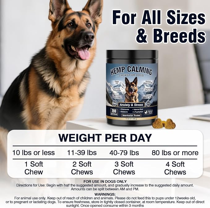 Dog Calming Chews 200ct, Calming Chews for Dogs - Anxiety and Stress Relief Treats Melatonin Bites Sleep Calm Dog - Separation, Fireworks, Thunder, Barking for Dogs - Chicken