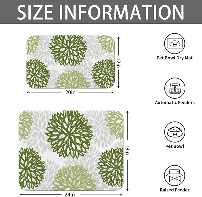 Dog Food Mats 2 Pack for Floors, Absorbent and Quick-Drying Pet Cat Food Mat,Anti-Fouling and Easy-to-Clean Pet Feeding Mat,Dog Bowl Mat for Messy Drinking Water Bowls 12"x 20"+18x24