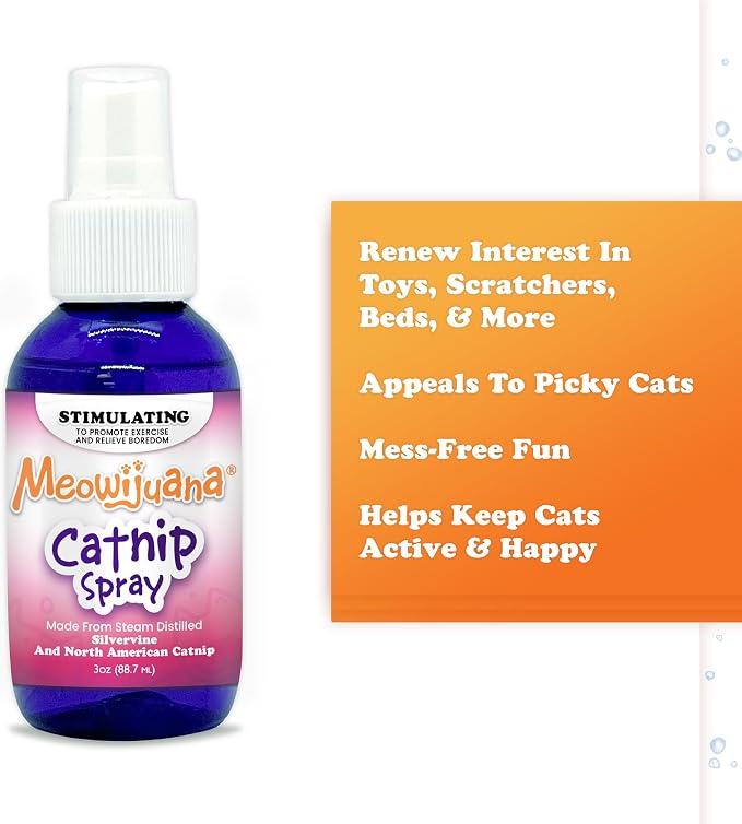 Meowijuana Catnip & Silvervine Spray - 3 oz | High Potency Formula | Natural Formula for Pet Owners & Multi-Cat Households | Enhance Playtime & Relaxation | Perfect for New Cat Owners