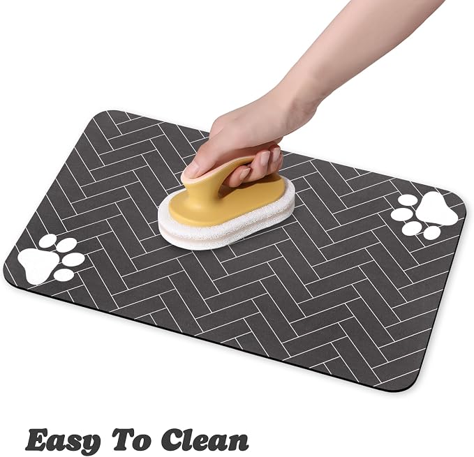 Dog Food Mats,Cat Absorbent Water Bowl Feeding Mats Pet Placemats for Food and Water Gray Wood Grain 12 * 20 inch
