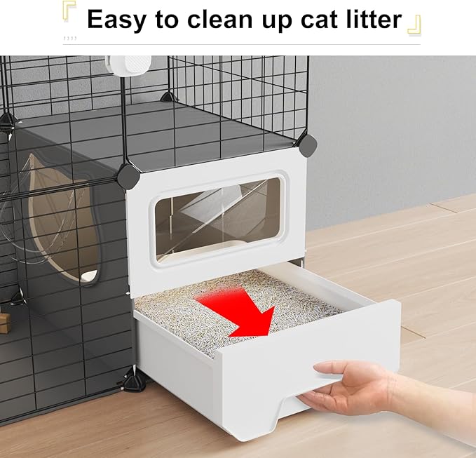 Oneluck Cat Cage Indoor with Litter Box 3-Tier DIY Cat Playpen Detachable Metal Wire Kennel Crate Large Exercise Place Ideal for 1-2 Kitten