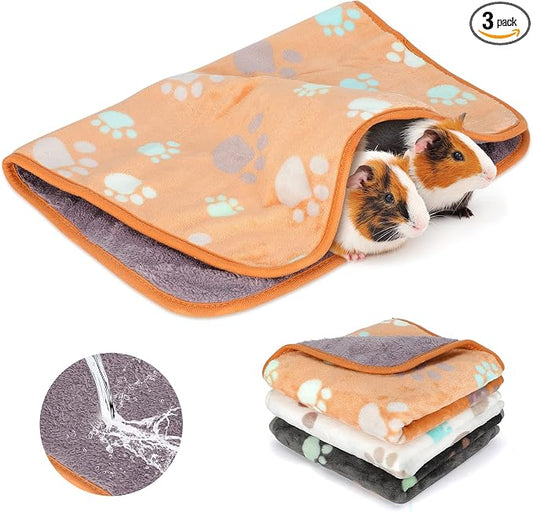 YUEPET Waterproof Guinea Pig Blankets Washable 3 Pack Small Animal Fleece Cage Liners Pet Soft Sleep Mat Pad Cover Warm Flannel Throw for Hamster Guinea Pig Rabbit Chinchilla Hedgehog Ferret 23"×16"