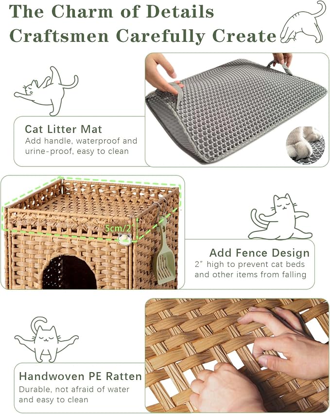 SETVSON Cat Litter Box Enclosure Furniture, Hidden Litter Box with Mat and Fence, Cat Litter Mat, Small Double Layer Cat Mat for Litter Box, Honeycomb Trapping pad Waterproof Urine Proof, Easy Clean