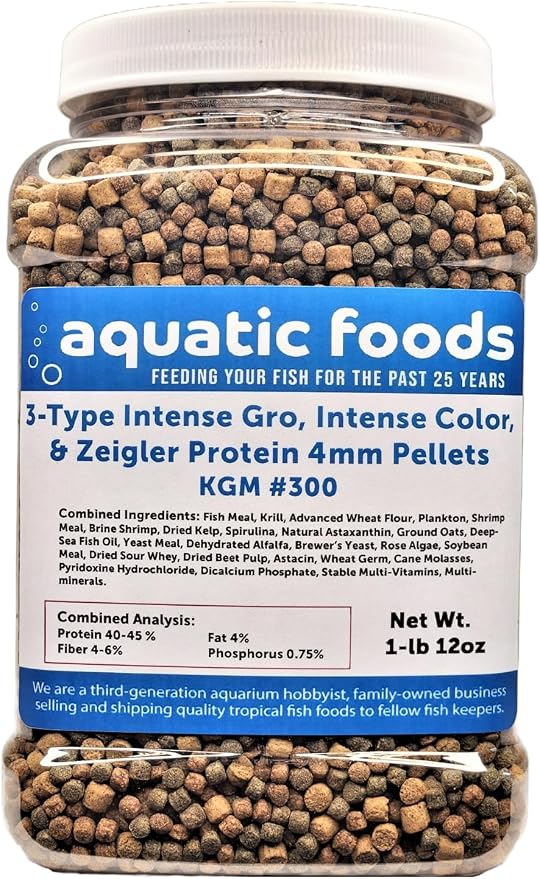 3-Type Blend of 4mm Floating Intense Growth & Intense Color Enhancing & Zeigler 40% Protein Pellets for All Tropicals & Pond Fish KGM-300…1-lb 12oz Med Jar