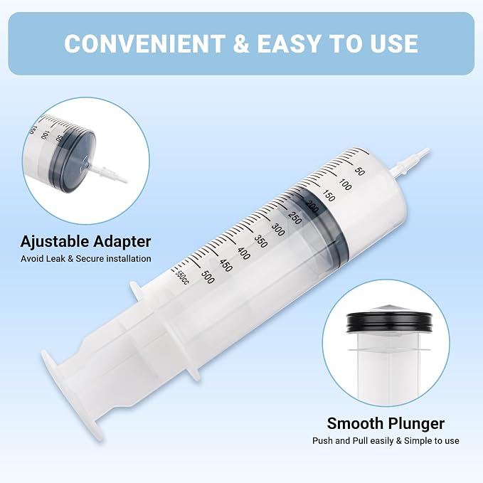 500ml Large Syringe, Plastic Syringe with Tip Adapter, for Thick Liquids for Scientific Labs, Measuring, Watering, Refilling, Filtration Multiple Uses, Individual Sealed