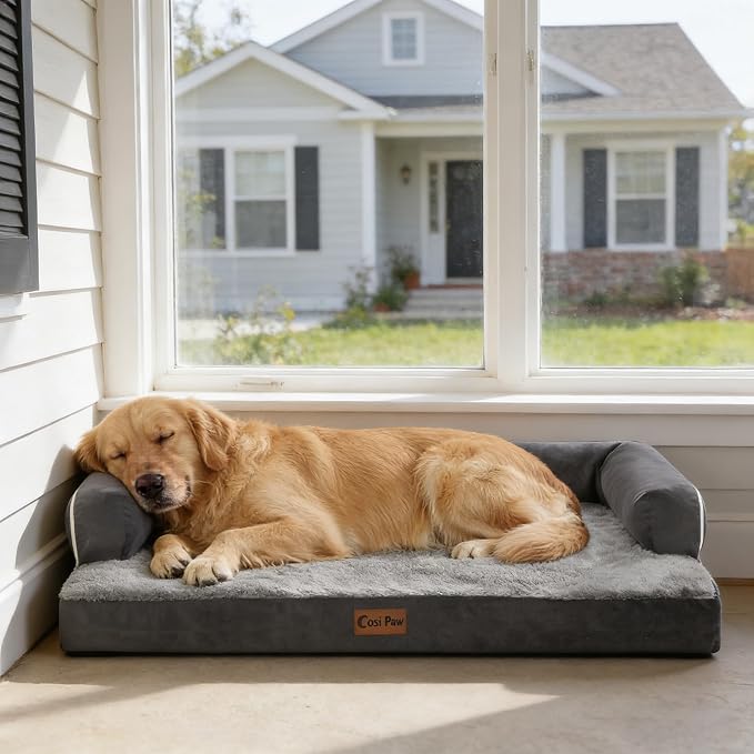 Orthopedic Dog Beds for Medium Sized Dogs, Waterproof Egg Crate Foam Medium Dog Couch Beds for Crate 35x22Inch, Washable Pet Beds with Removable Cover and Nonskid Bottom, Dark Grey