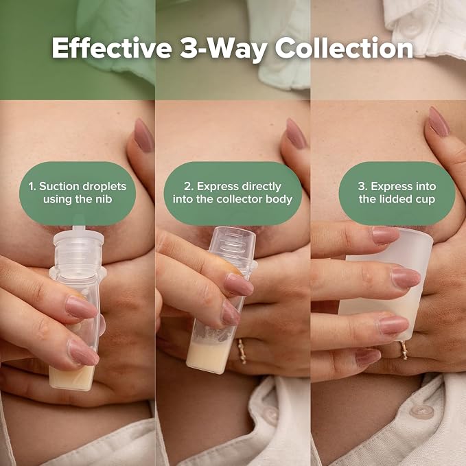 haakaa Silicone Colostrum Collector (0.2oz./6ml,6pcs) & Lidded Cup (0.75oz./25ml) Pack - Collect, Store & Feed Colostrum Ready-to-Use Pack, Reusable Colostrum Syringes Set for Liquid Gold