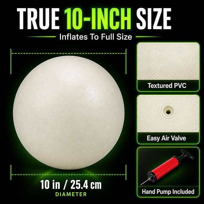 Hiboom Glow in The Dark Kickballs Dodgeballs, 8.5"/ 10"/ 6" Light up 4 Square Ball with Pump, No Battery Needed Playground Balls for Backyard School and Outdoor Night Activities