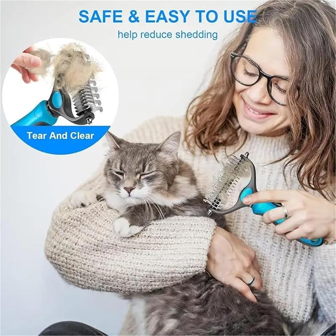2 In 1 Pet Hair Removal Brush, Dog And Cat Comb Grooming Hair Removal Supplies, Comfortable Massage Style Hair Removal Comb Accessories(Blue)