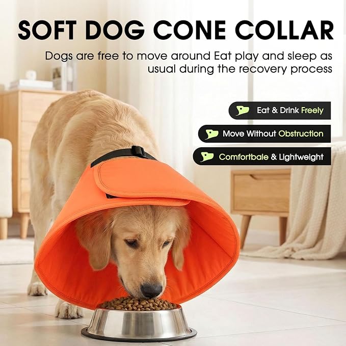 Soft Dog Cones for Large Dogs, Cone for Dogs to Stop Licking After Surgery, Adjustable Pet E-Collar Dog Cone Alternative for Wound Healing, Orange XL