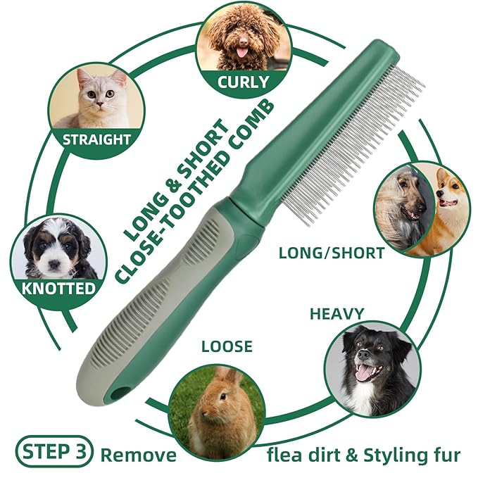 7 PCS Dog Brush for Shedding and Dog Washing Gloves - Quick Drying Dog Towel,Bath Brush for Long & Short Haired Dogs, Cats Green Grey