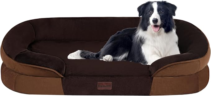 Dwanton Orthopedic Dog Bed for Large Dogs with Gel Memory Foam, Waterproof Dog Sofa, Washable Pet Bed with Four Sided Bolster Cushion, Removable Cover & Non-Slip Bottom, 38", Brown