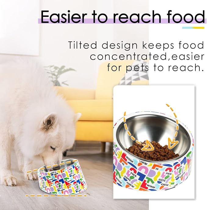 Super Design Mess Free 15° Slanted Bowl for Dogs and Cats, Tilted Angle Bulldog Bowl Pet Feeder, Non-Skid & Non-Spill, Easier to Reach Food