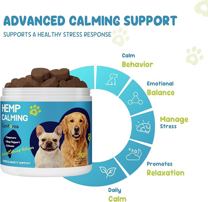 Calming Chews for Dog, Helps Support Relaxation & Stress Relief for Separation, Thunder & Travel, with Melatonin, Natural Soft & Tasty Chews, 90 Count