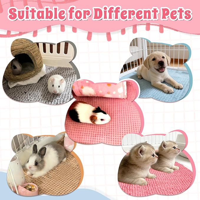 Guinea Pig Cage Liner, 4 PCS Washable Guinea Pig Bedding Fleece Mat, Reusable Pee Pads Mat for Small Animals, Reusable Bunny Rabbit Cage Liner Hamster Chinchilla Cage Accessories 16x12 Inch